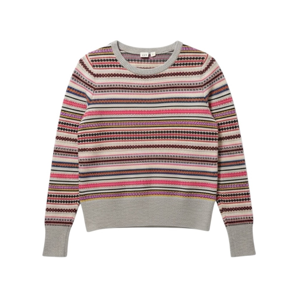 GAP‎ Fair Isle Wool Blend Sweater Small Grey Multicolor Stripe